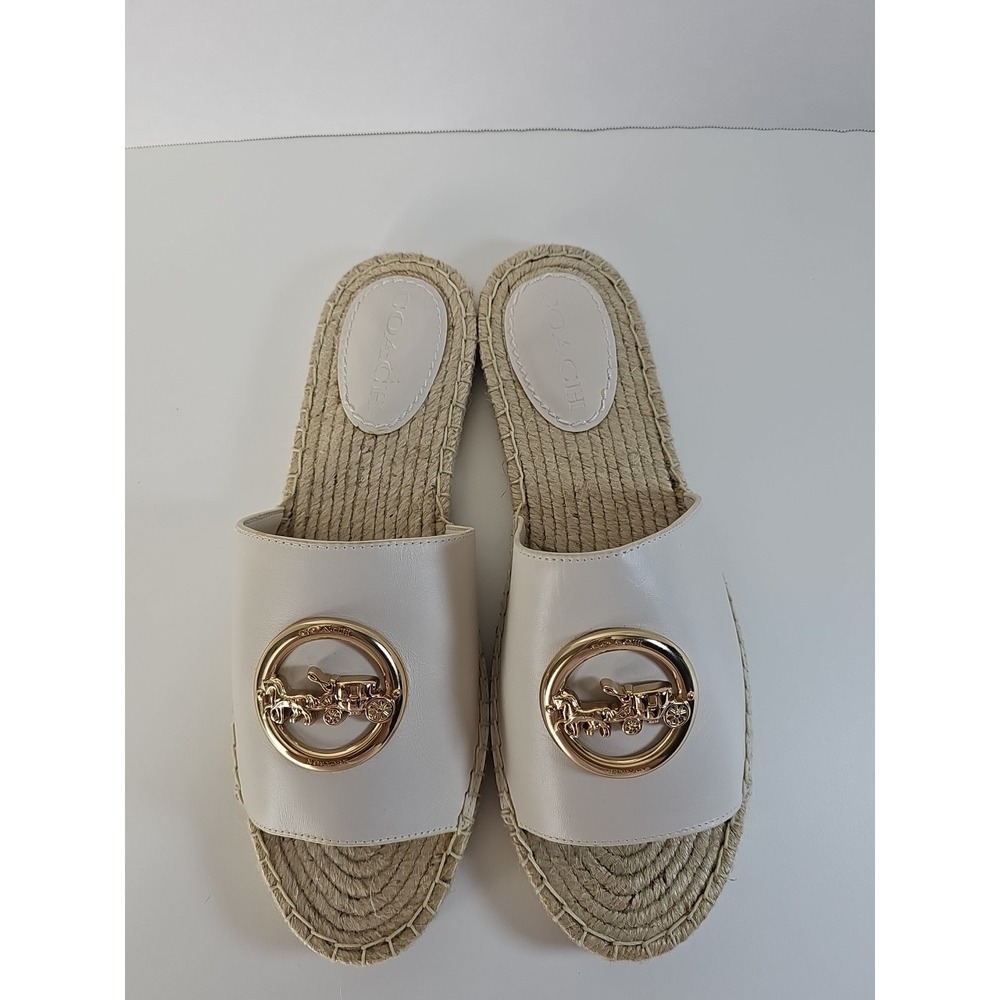 Coach Corey Leather Slip on Espadrilles Slides in‎ Chalk Women's Size US 9B - Picture 4 of 11